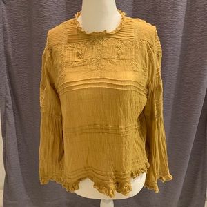 Free people mustard long sleeve blouse- size small